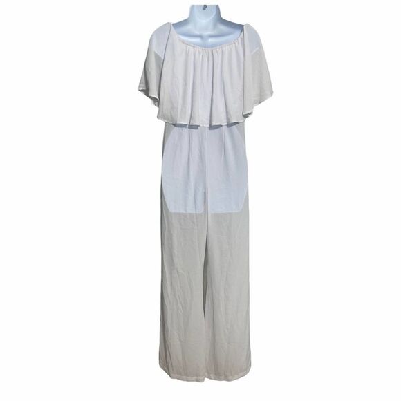 Show Me Your Mumu Sheer Flowy Jumpsuit Pants One Piece Off Shoulder White XXS - Picture 4 of 16